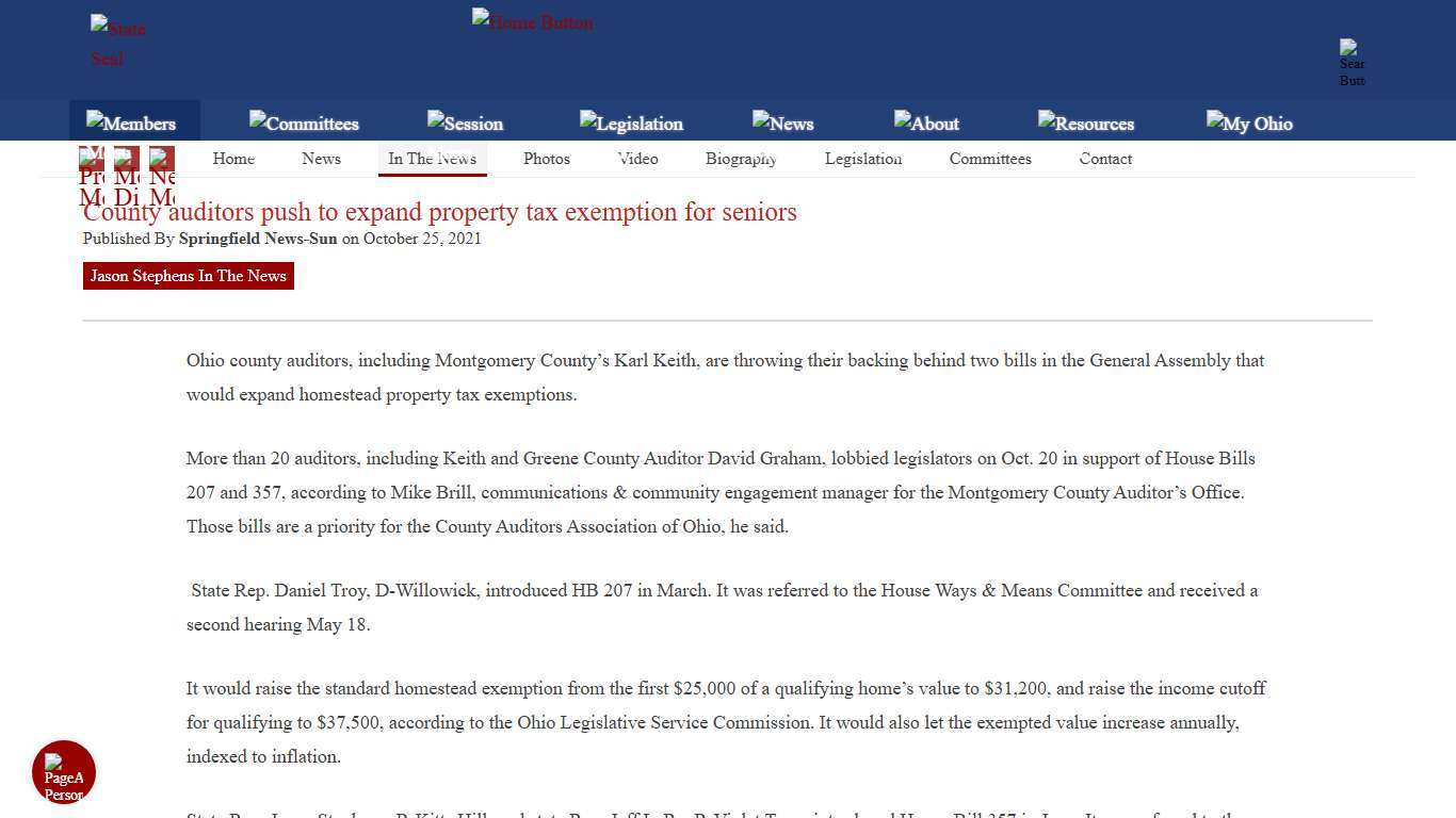 County auditors push to expand property tax exemption for seniors | Jason Stephens | Ohio House of Representatives